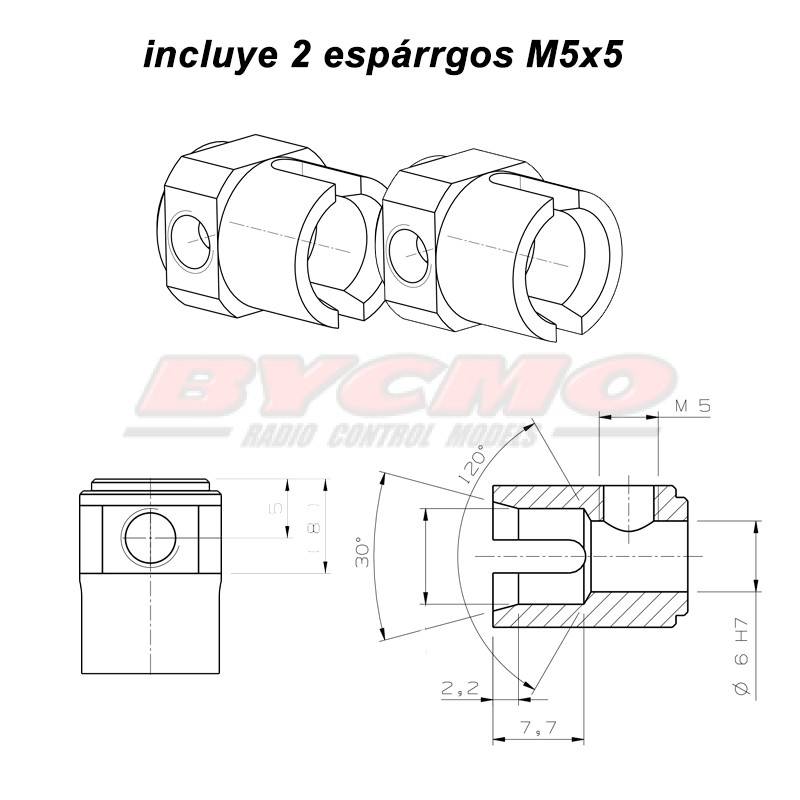 VASO CARDAN SECCION CUADRADA S7 1/7 (2ud.)